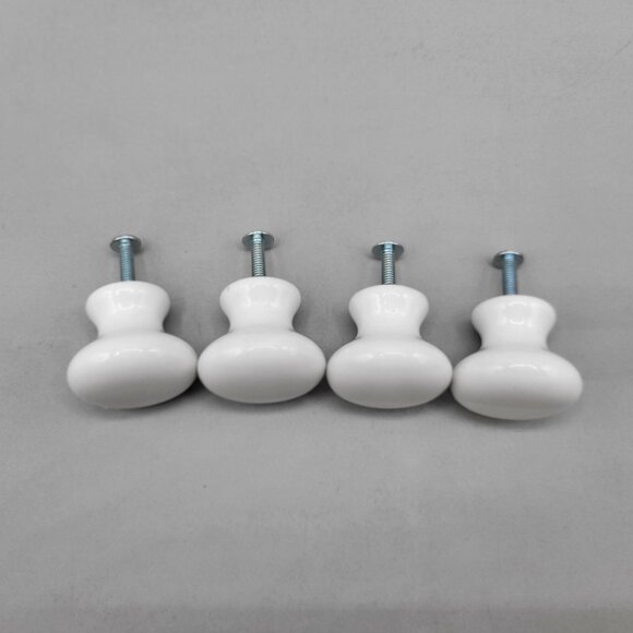 White Ceramic Drawer Knobs Set Of 4 With Screws - Picture 2 of 3